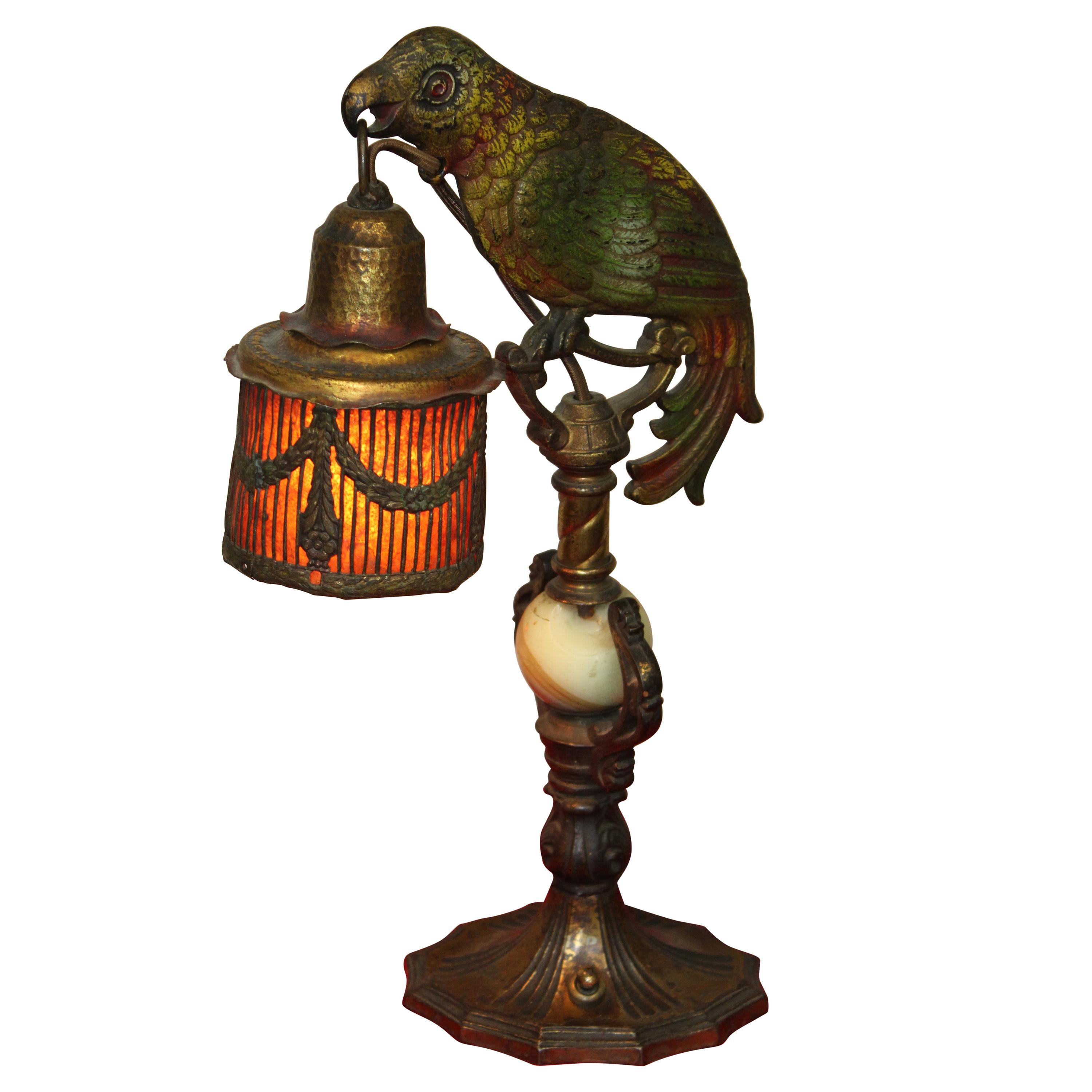 Art Deco Painted Parrot Lamps, circa 1920s For Sale