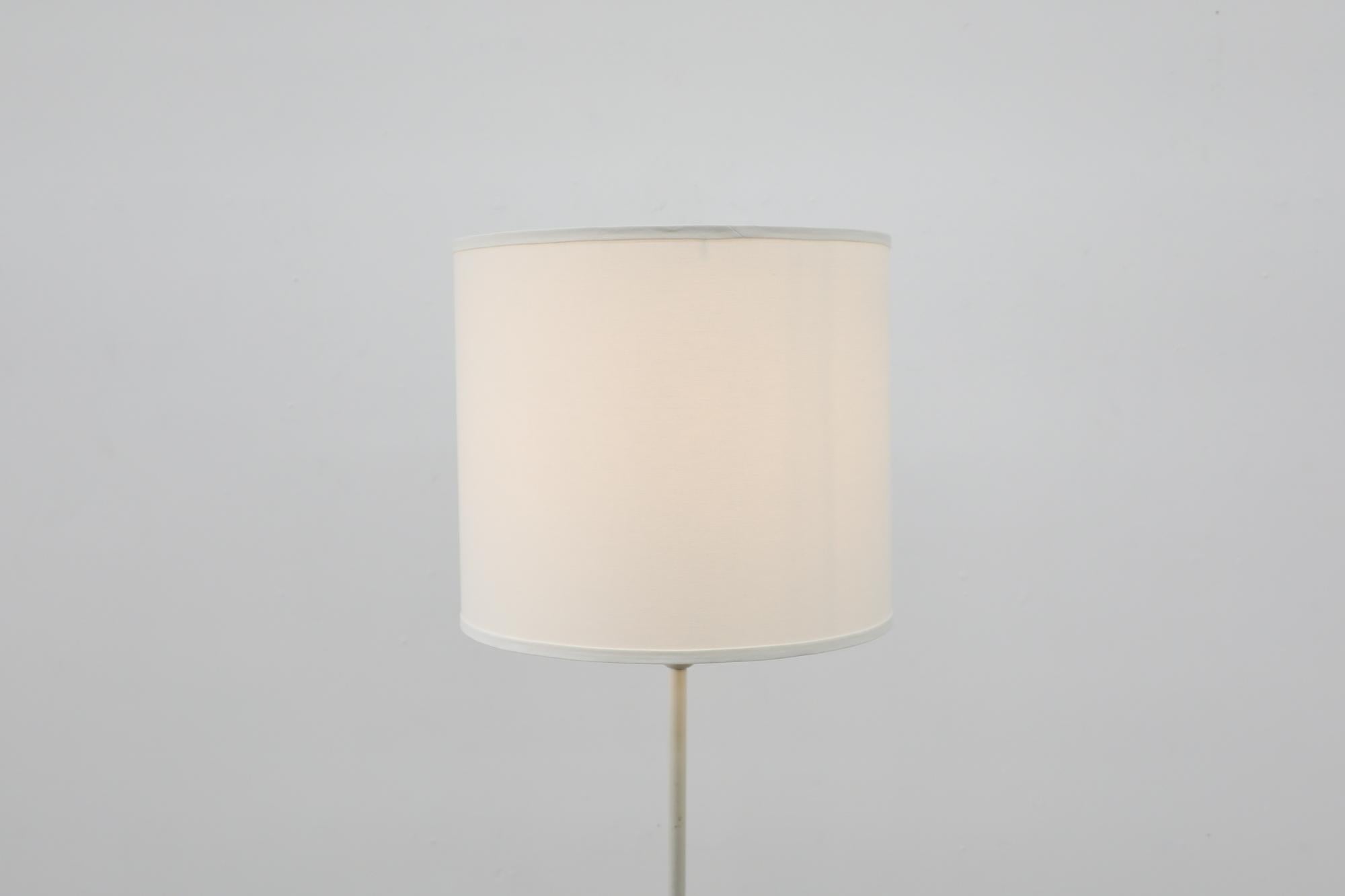 Art Deco White Painted Wood Floor Lamp w/ Carved Details and New Linen Shade In Good Condition For Sale In Los Angeles, CA