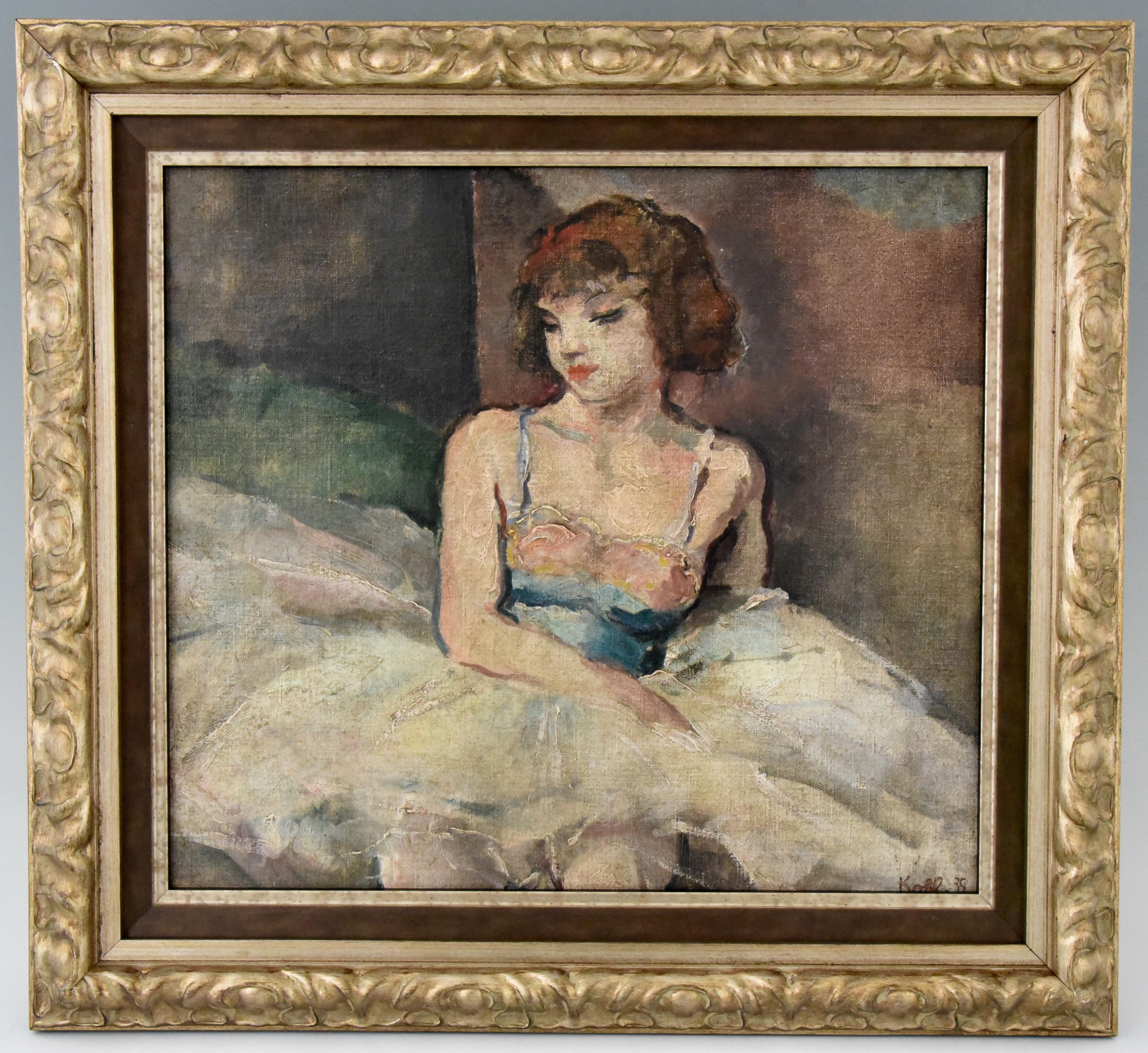Beautiful Art Deco painting of a young ballerina girl by the famous French artist Pierre Ernest Kohl who was born in 1897 in Monaco.
Signed and dated 1935. Framed.
Size of the frame:
H. 44 cm x L. 48 cm. x. W. 3 cm.
H. 17.3 inch x L. 18.9 inch.
