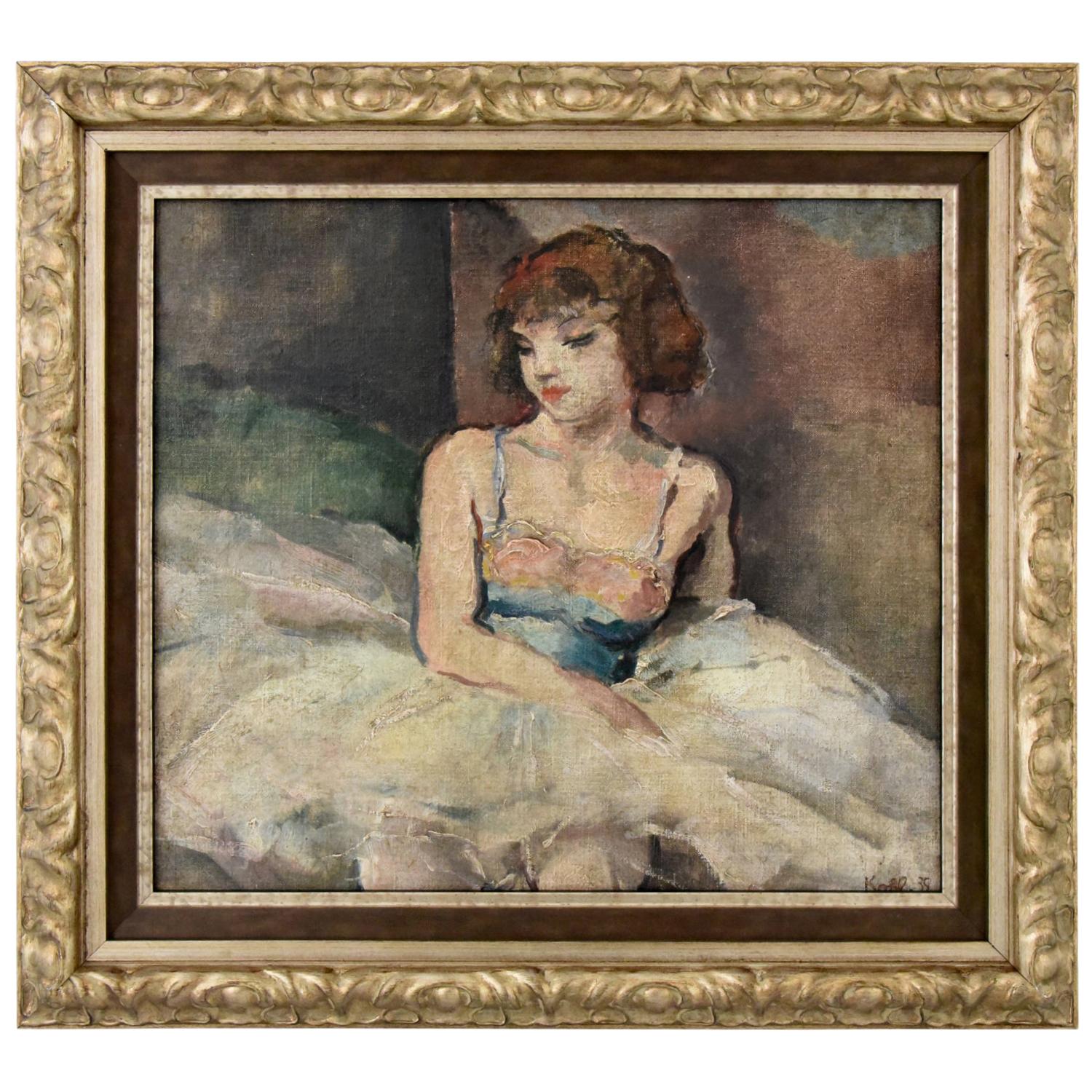 Art Deco Painting Ballerina Girl Pierre Ernest Kohl Dated 1935 France