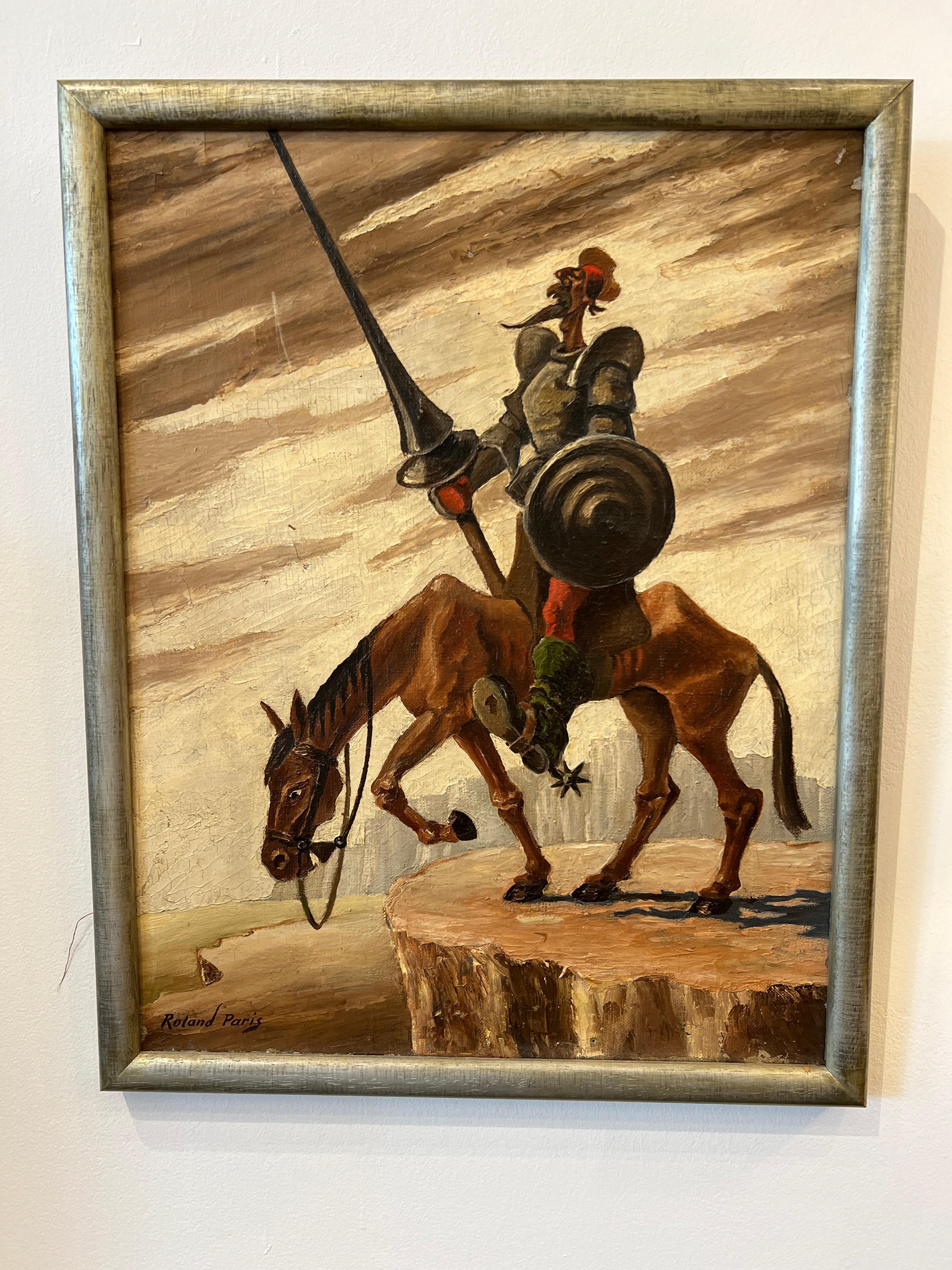 Art déco-Gemälde „Don Quixote de la Mancha“ von Roland Paris, Art déco (Französisch) im Angebot