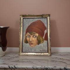 Art Deco Painting "Elisabeth Paris" in Red Hat by Roland Paris
