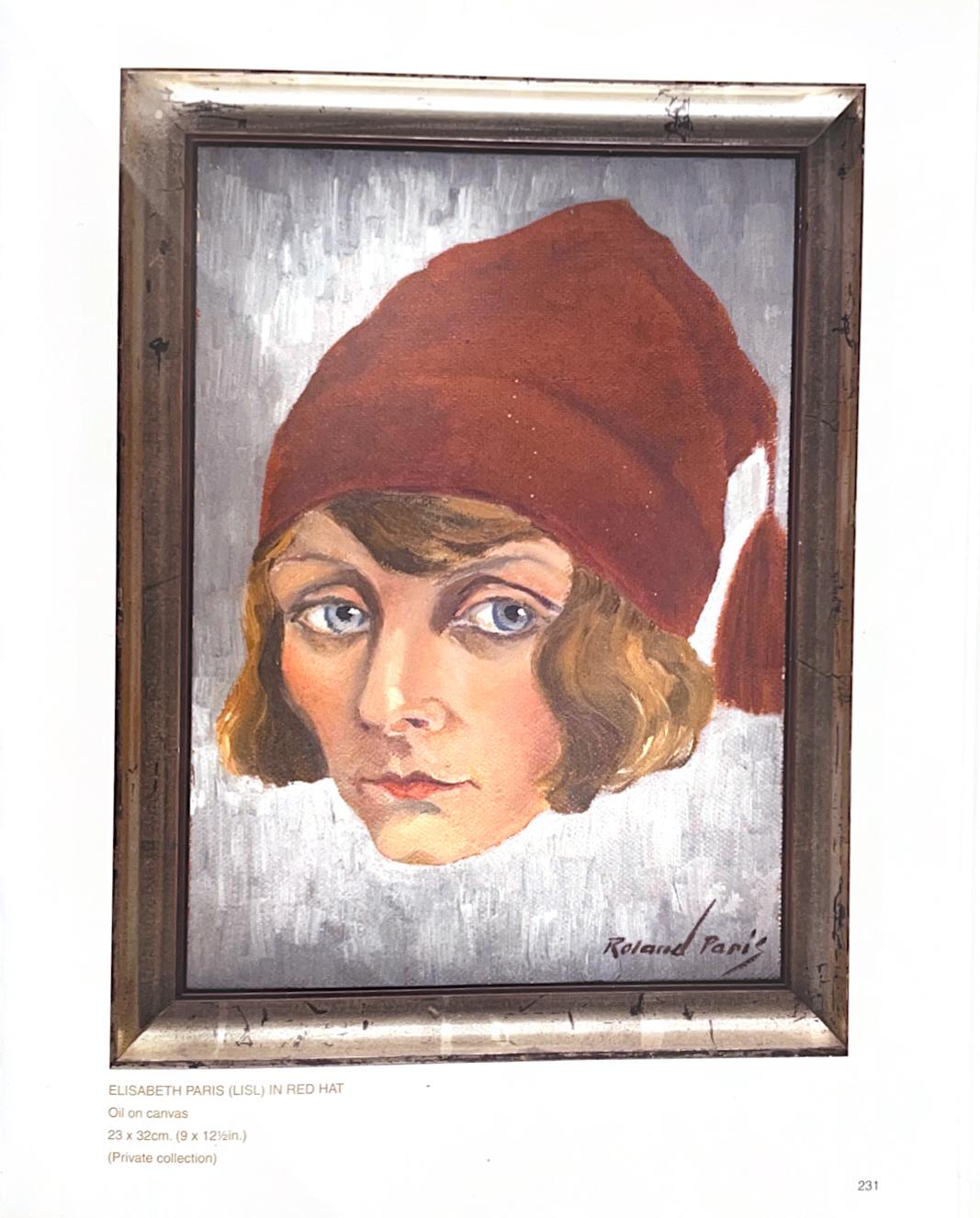 Peinture Art déco Elizabeth Paris avec chapeau rouge de Roland Paris en vente 1