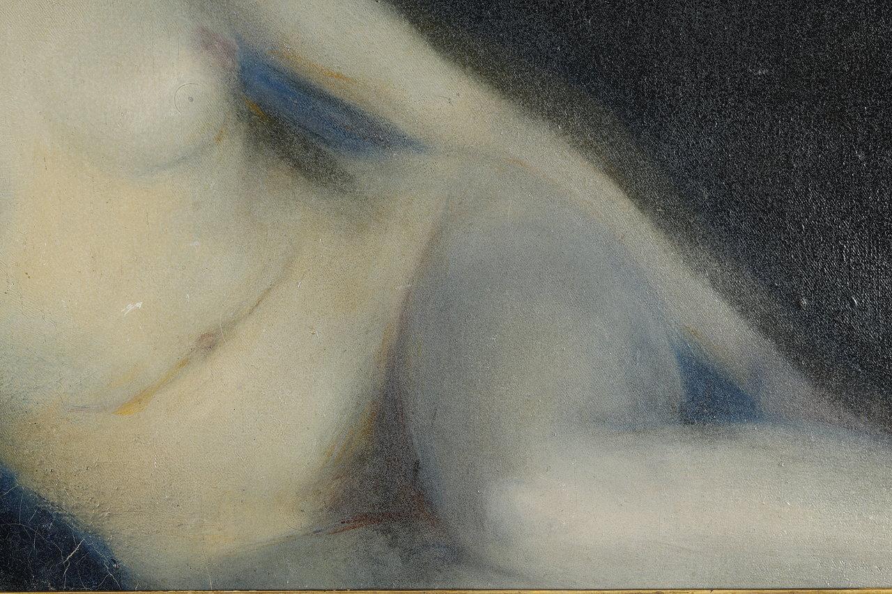 École française des années 1930, peinture Art déco « Femme nue » Bon état - En vente à Paris, FR