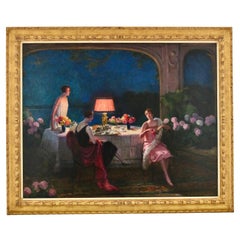 Quadro Art Déco interno signore all'ora del tè di Louis Marie de Schryver 1928