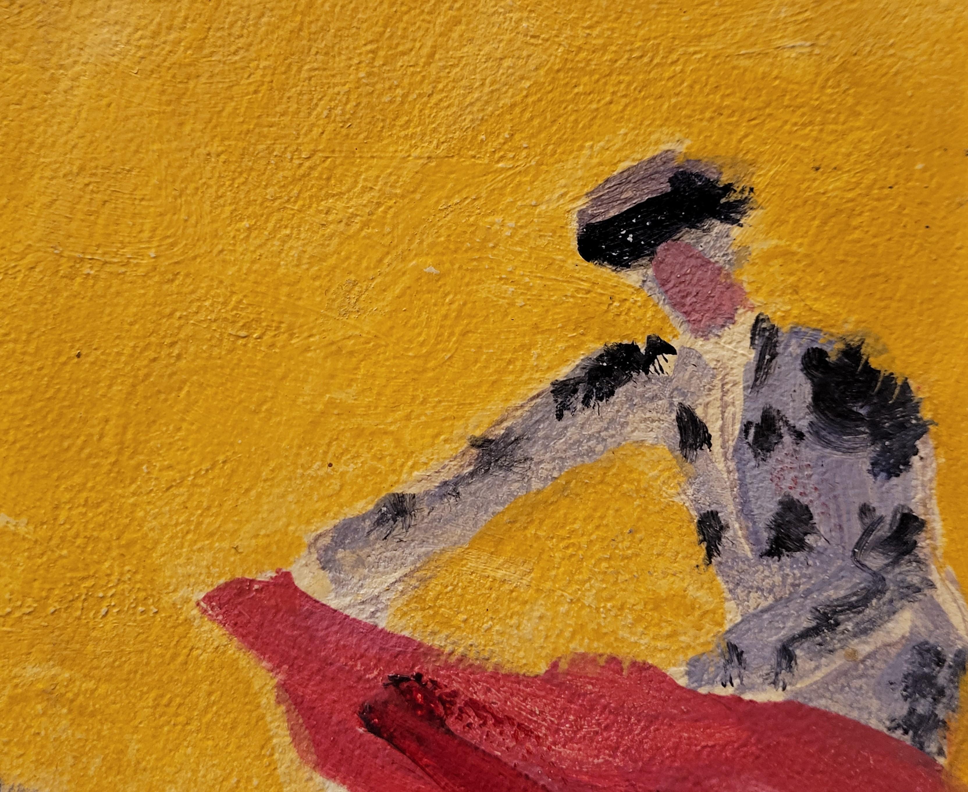 Art deco Painting, Oil on Wood, red, Yellow Bullfighting, Edouard García Benito 6