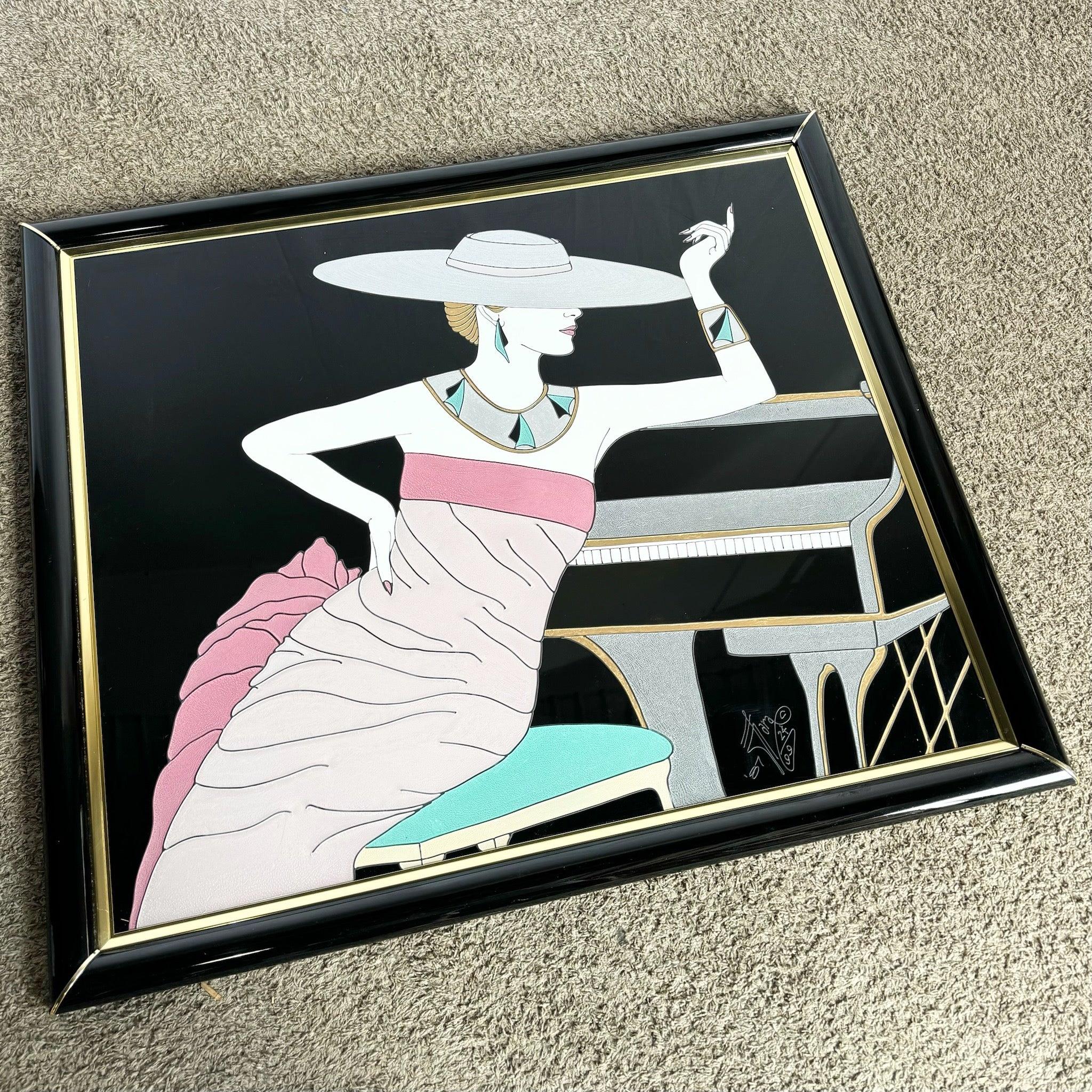 Art Deco Gemälde auf Acryl von Frau in rosa Kleid von Fara Zareey im Angebot 5