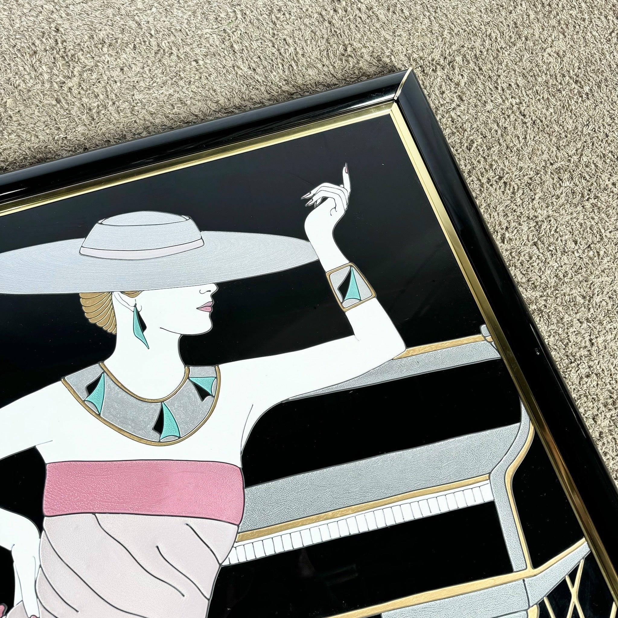 Art Deco Gemälde auf Acryl von Frau in rosa Kleid von Fara Zareey (amerikanisch) im Angebot