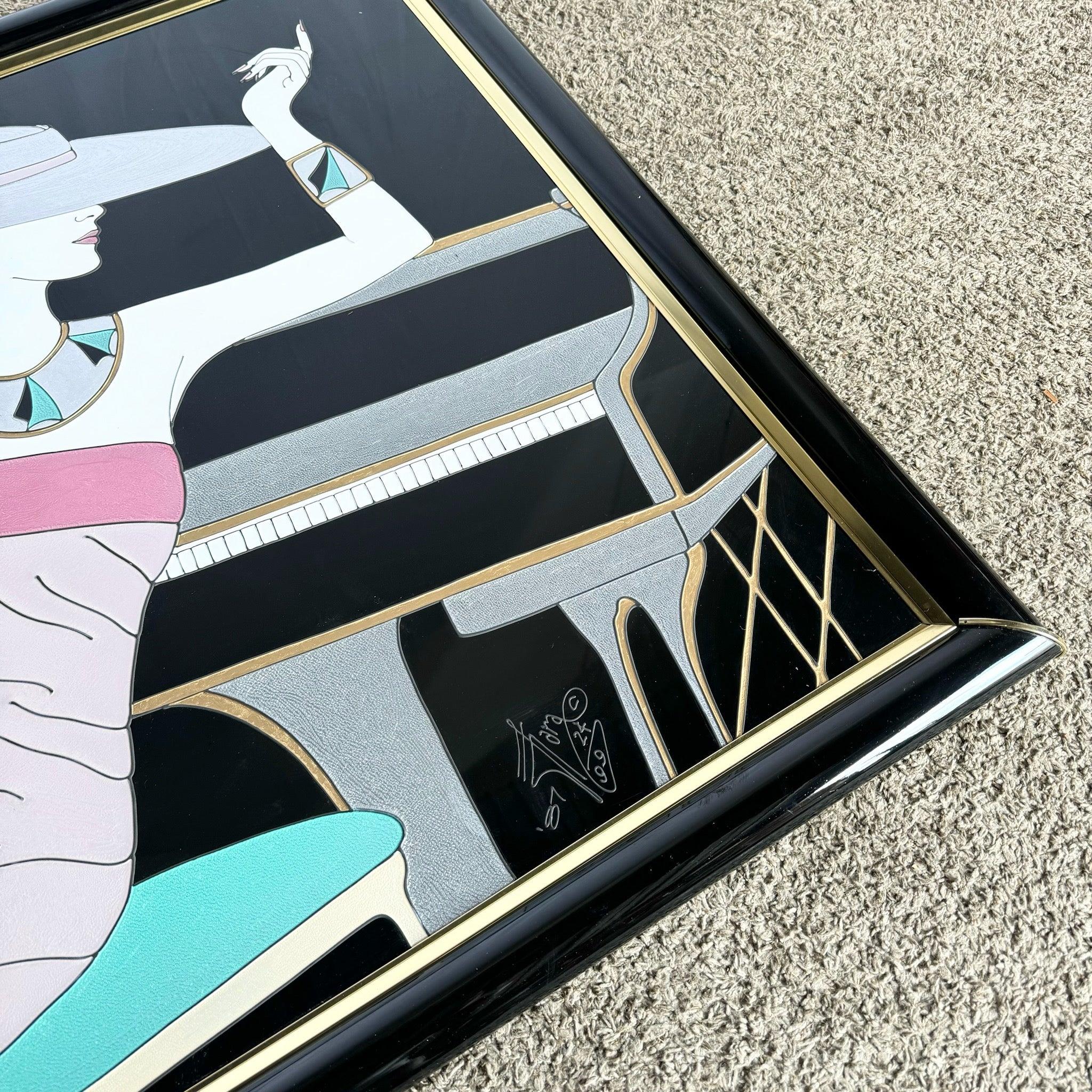 Art Deco Gemälde auf Acryl von Frau in rosa Kleid von Fara Zareey im Zustand „Gut“ im Angebot in Delray Beach, FL