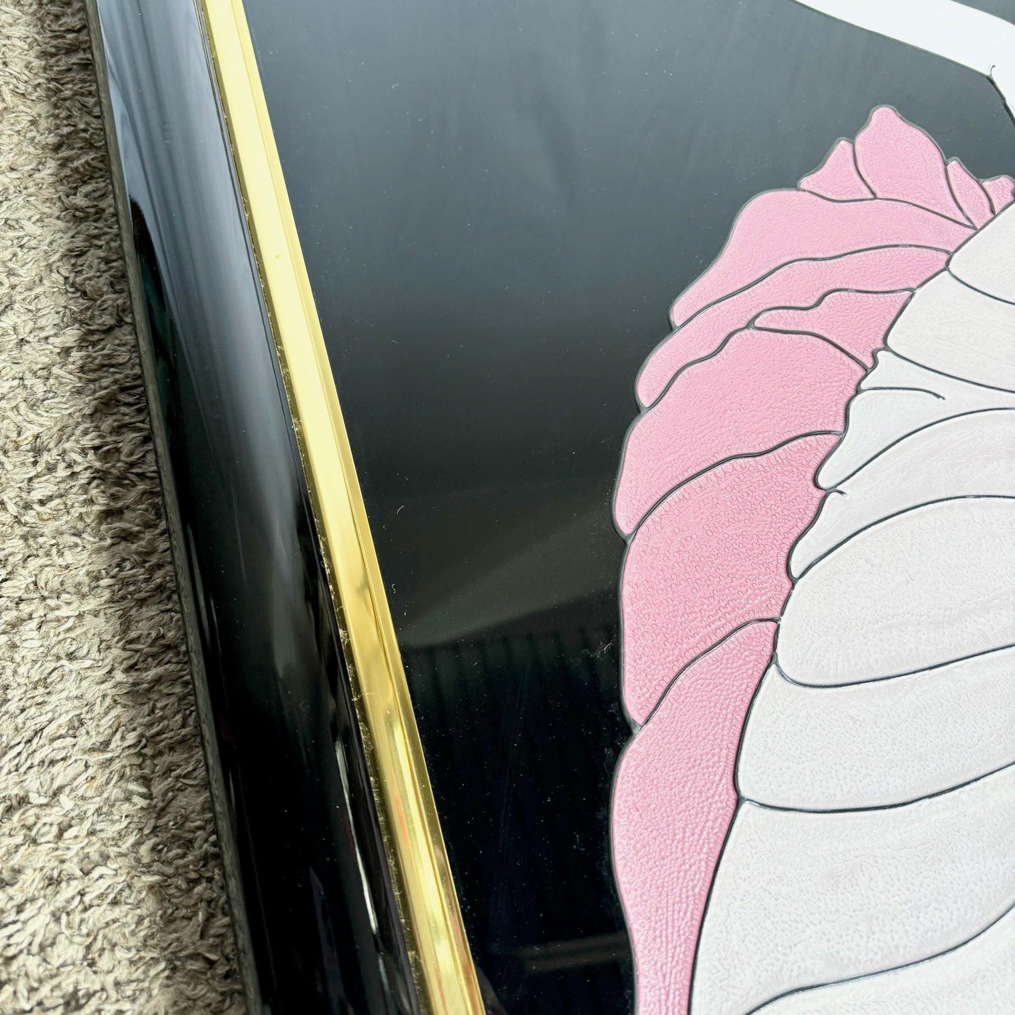 Art Deco Gemälde auf Acryl von Frau in rosa Kleid von Fara Zareey (Ende des 20. Jahrhunderts) im Angebot