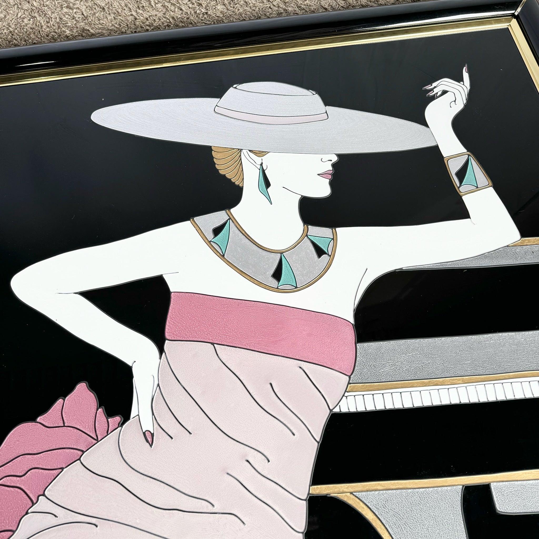 Art Deco Gemälde auf Acryl von Frau in rosa Kleid von Fara Zareey im Angebot 2
