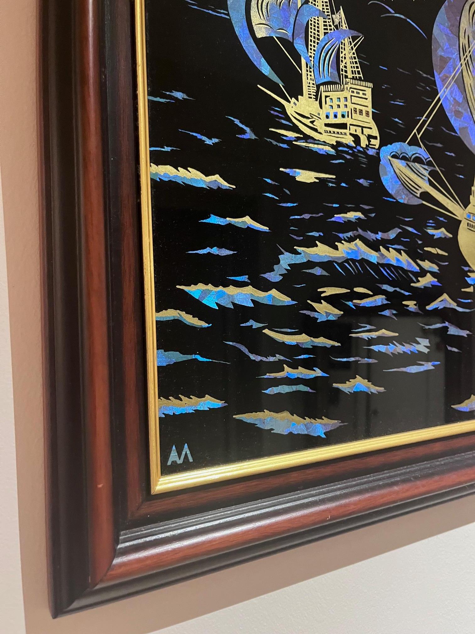 pintura art decó sobre cristal en venta 1