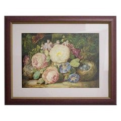Peinture Art déco rose, verte et bleue, papillon Emil Fiala Vienne, années 1930