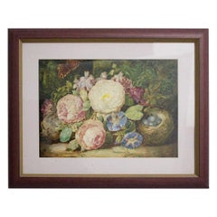 Art-déco-Gemälde Rosa Grün Blau Blumen mit Schmetterling Emil Fiala Wien 1930er Jahre