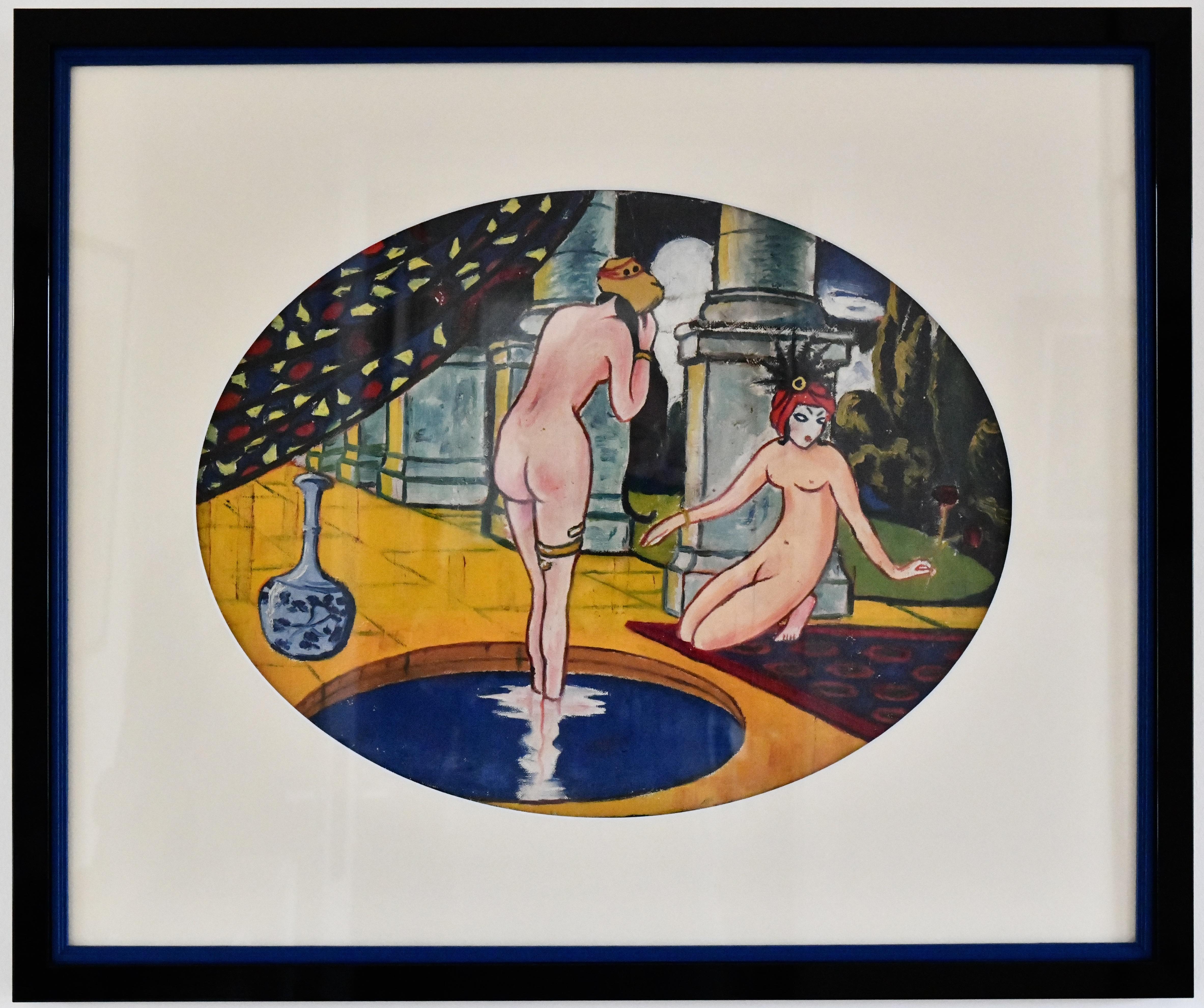 Art Deco painting with nudes France 1930 In Good Condition In Antwerp, BE