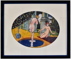 Vintage Art Deco painting with nudes France 1930