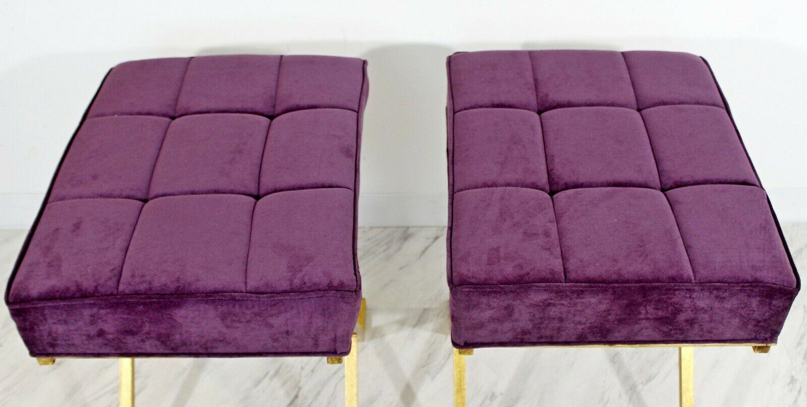 Art Deco Style Pair Brass Purple Stools Benches Hollywood Regency 2