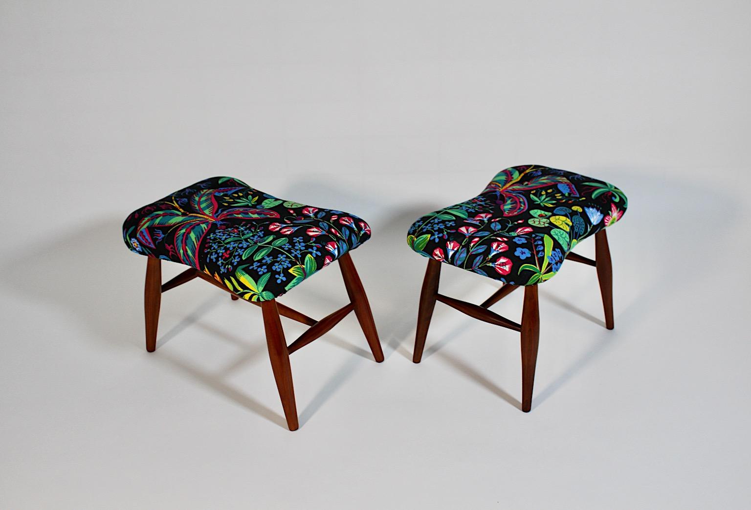 Art Deco Coppia Duo Josef Frank Ciliegio Nero Tessuto Floreale c. 1928 Vienna in vendita 5