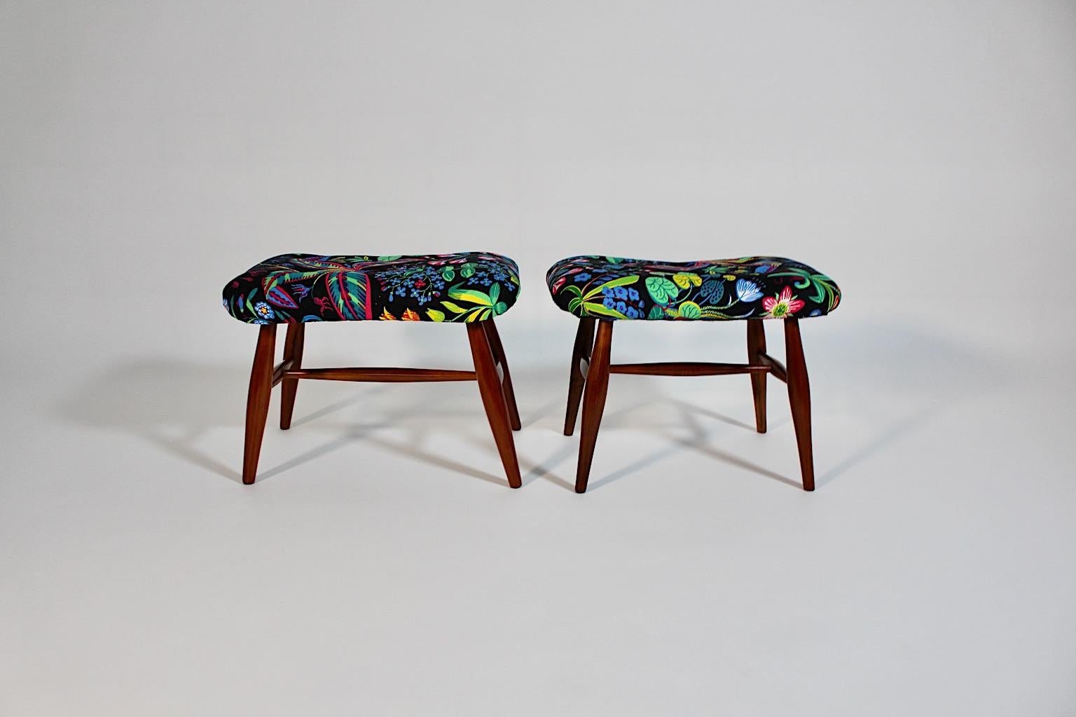 Art Deco Coppia Duo Josef Frank Ciliegio Nero Tessuto Floreale c. 1928 Vienna in vendita 7