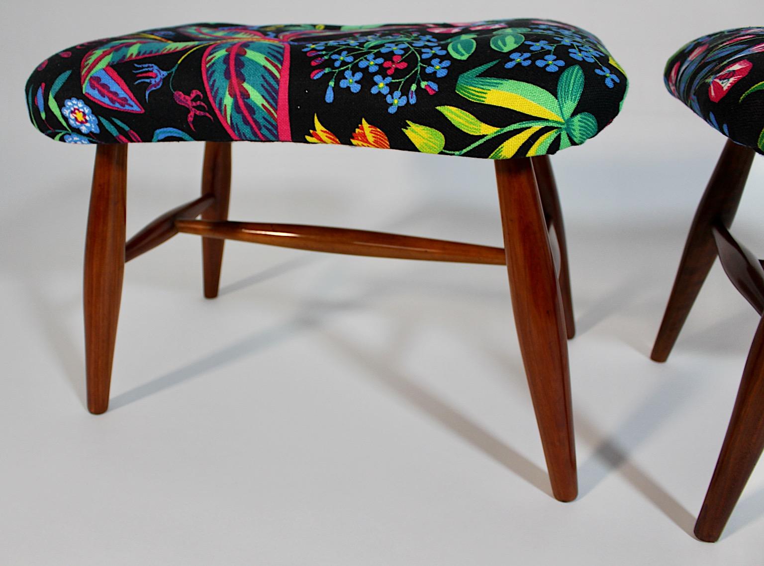 Art Deco Coppia Duo Josef Frank Ciliegio Nero Tessuto Floreale c. 1928 Vienna in vendita 9