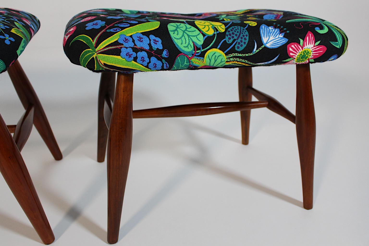 Art Deco Coppia Duo Josef Frank Ciliegio Nero Tessuto Floreale c. 1928 Vienna in vendita 10