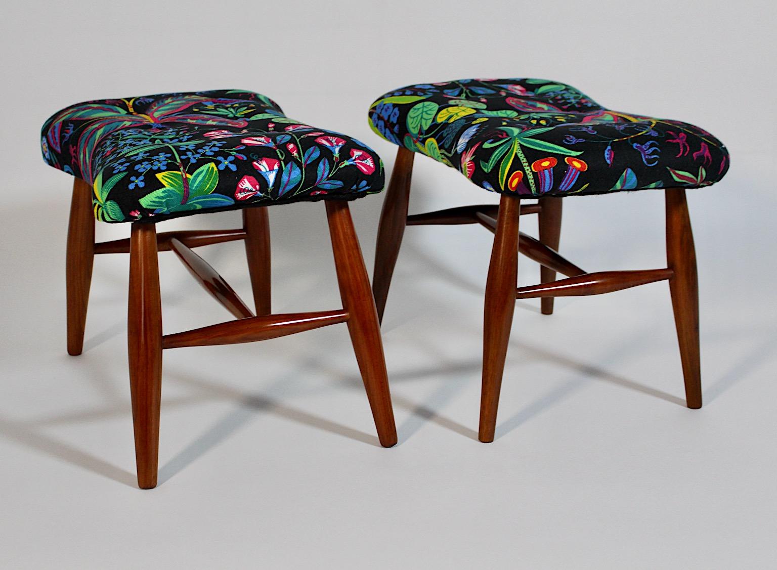 Art Déco Art Deco Coppia Duo Josef Frank Ciliegio Nero Tessuto Floreale c. 1928 Vienna in vendita