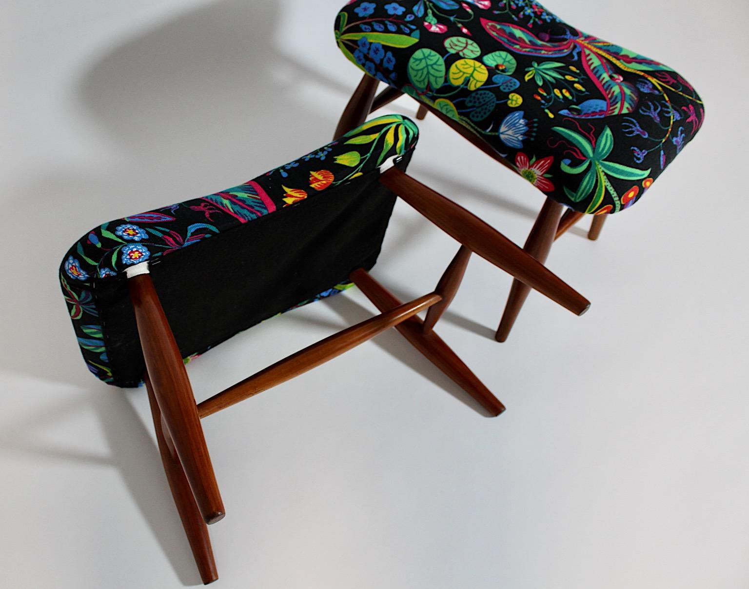 Art Deco Coppia Duo Josef Frank Ciliegio Nero Tessuto Floreale c. 1928 Vienna in vendita 1