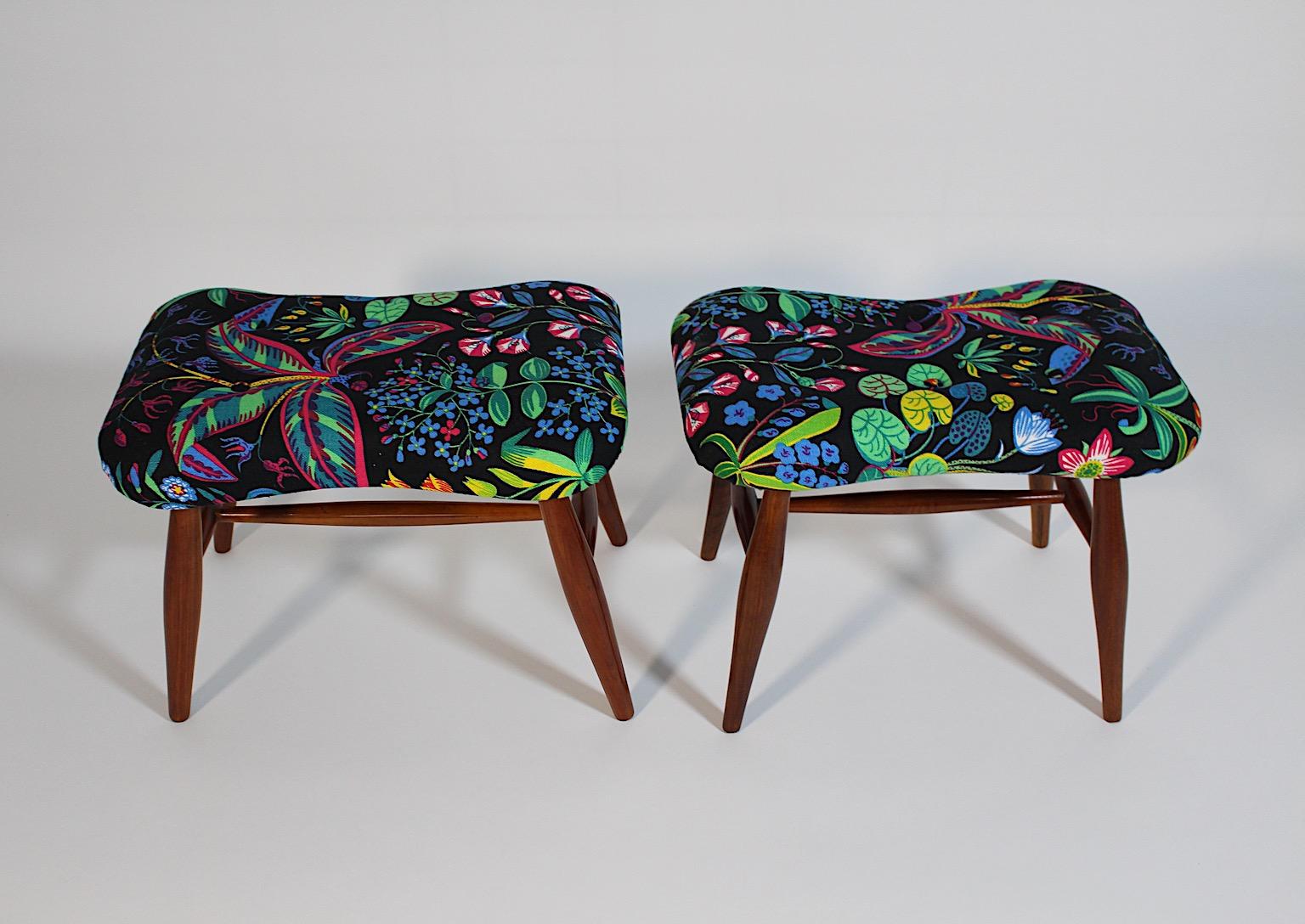 Art Deco Coppia Duo Josef Frank Ciliegio Nero Tessuto Floreale c. 1928 Vienna in vendita 2