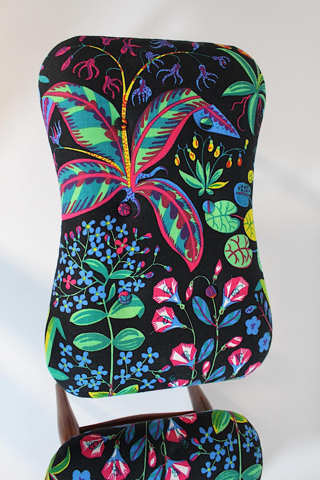 Art Deco Coppia Duo Josef Frank Ciliegio Nero Tessuto Floreale c. 1928 Vienna in vendita 3