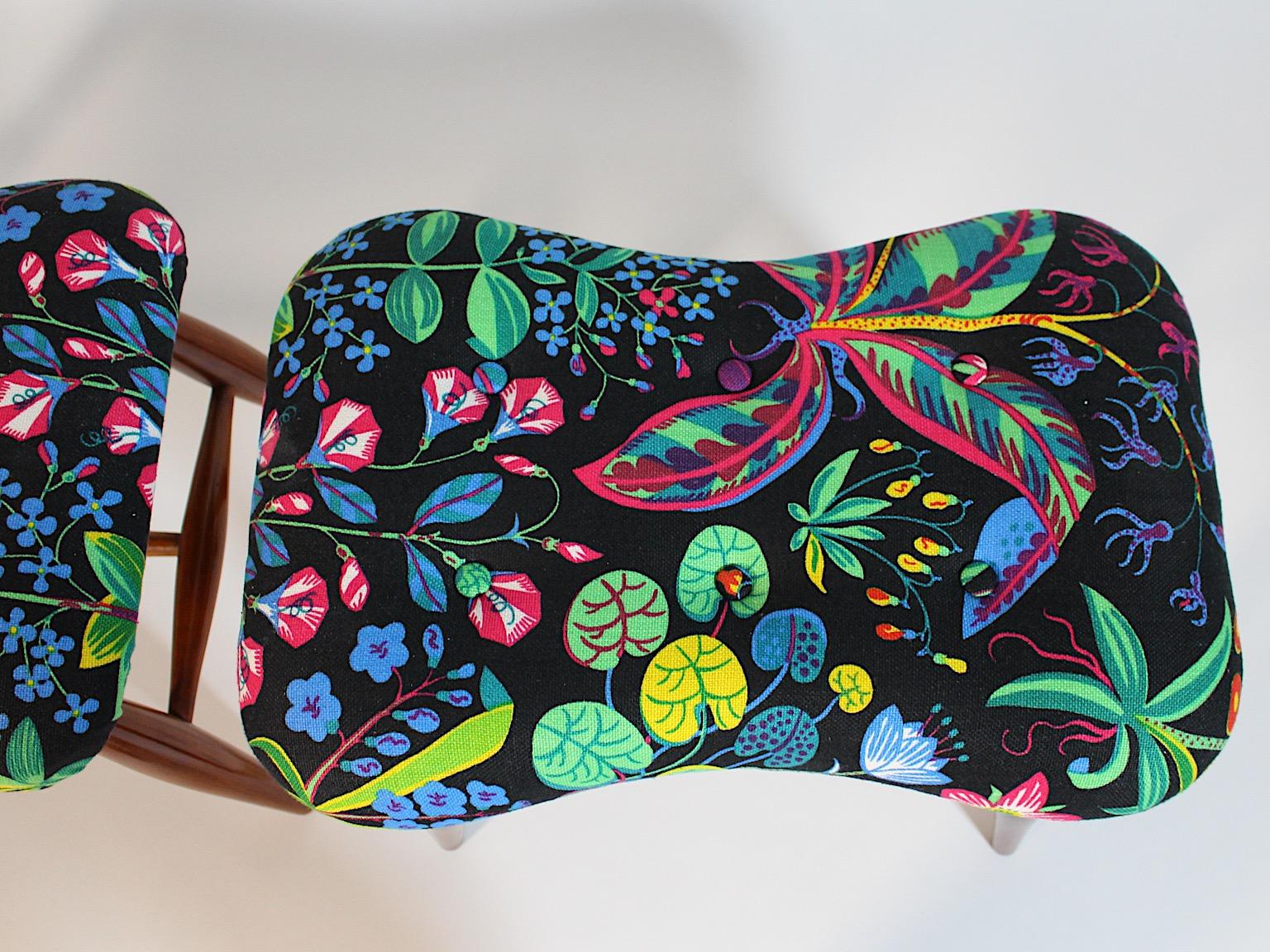 Art Deco Coppia Duo Josef Frank Ciliegio Nero Tessuto Floreale c. 1928 Vienna in vendita 4