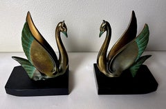Art Deco Pair French Brass Bookends Svassi Maggiori on Marquinia Blackmamarble