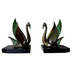 Art Deco Pair French Brass Bookends Svassi Maggiori on Marquinia Blackmamarble