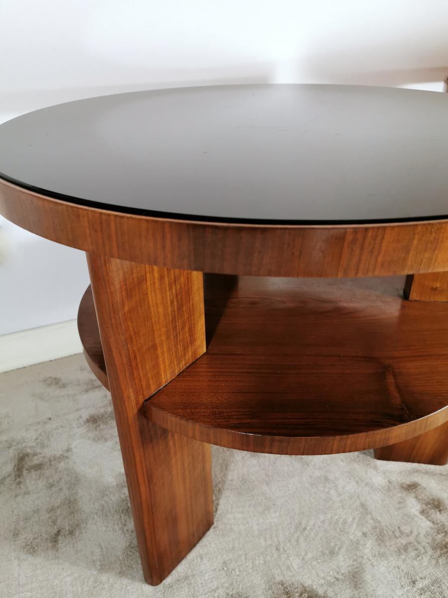 Art Deco Pair of Italian Coffee Tables in Walnut with Black Glass Top 10