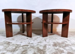 Art Deco Pair of Italian Coffee Tables in Walnut with Black Glass Top
