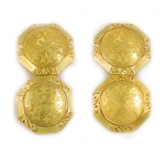 Art Deco Pair of 14K Yellow Gold Engraved Cuff-Links by Lebolt & Co., circa 1925