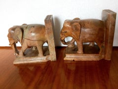 Art Deco Pair of Alabaster Bookends Elephant on a Book Spain 20th Century