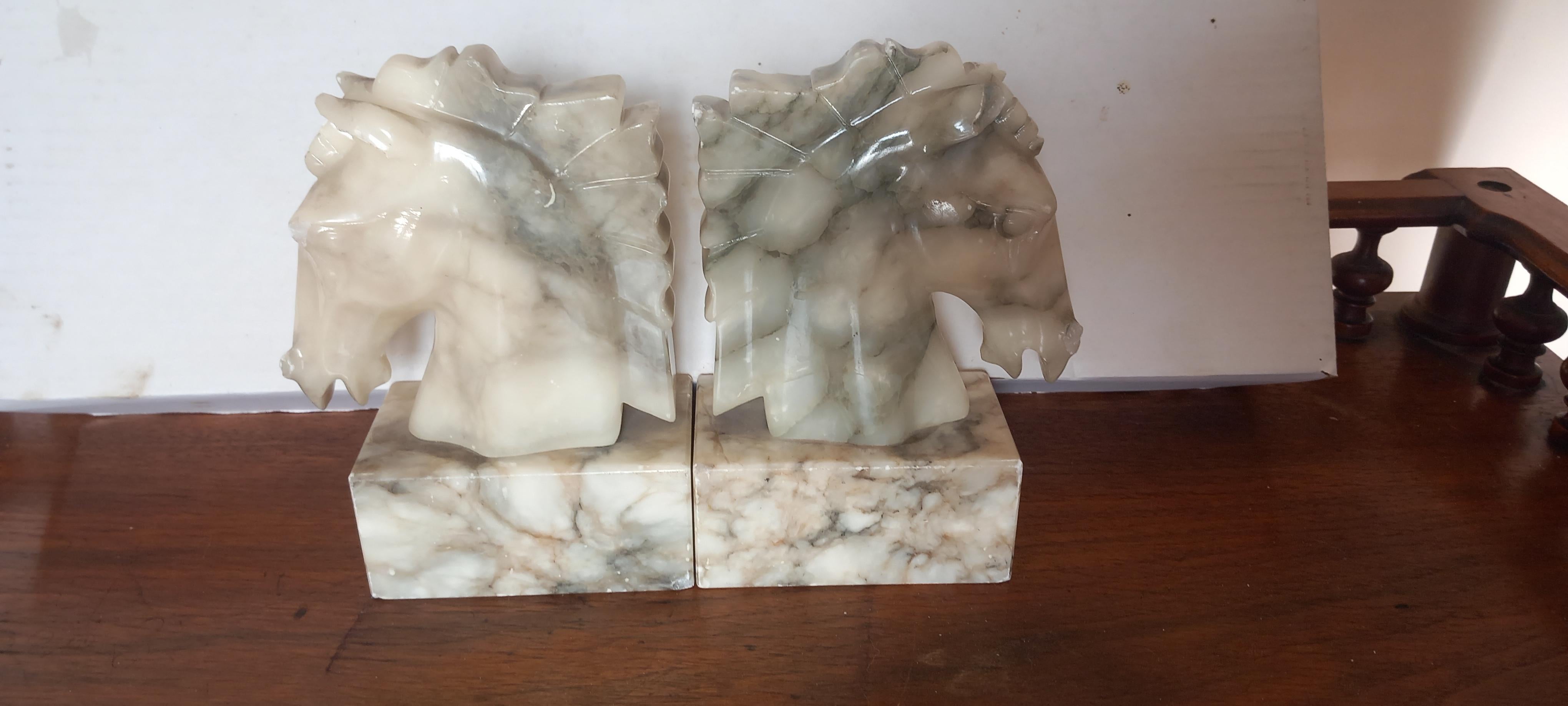 Art Deco Pair of Alabaster Bookends in Form of Horses Library Very Original For Sale 3