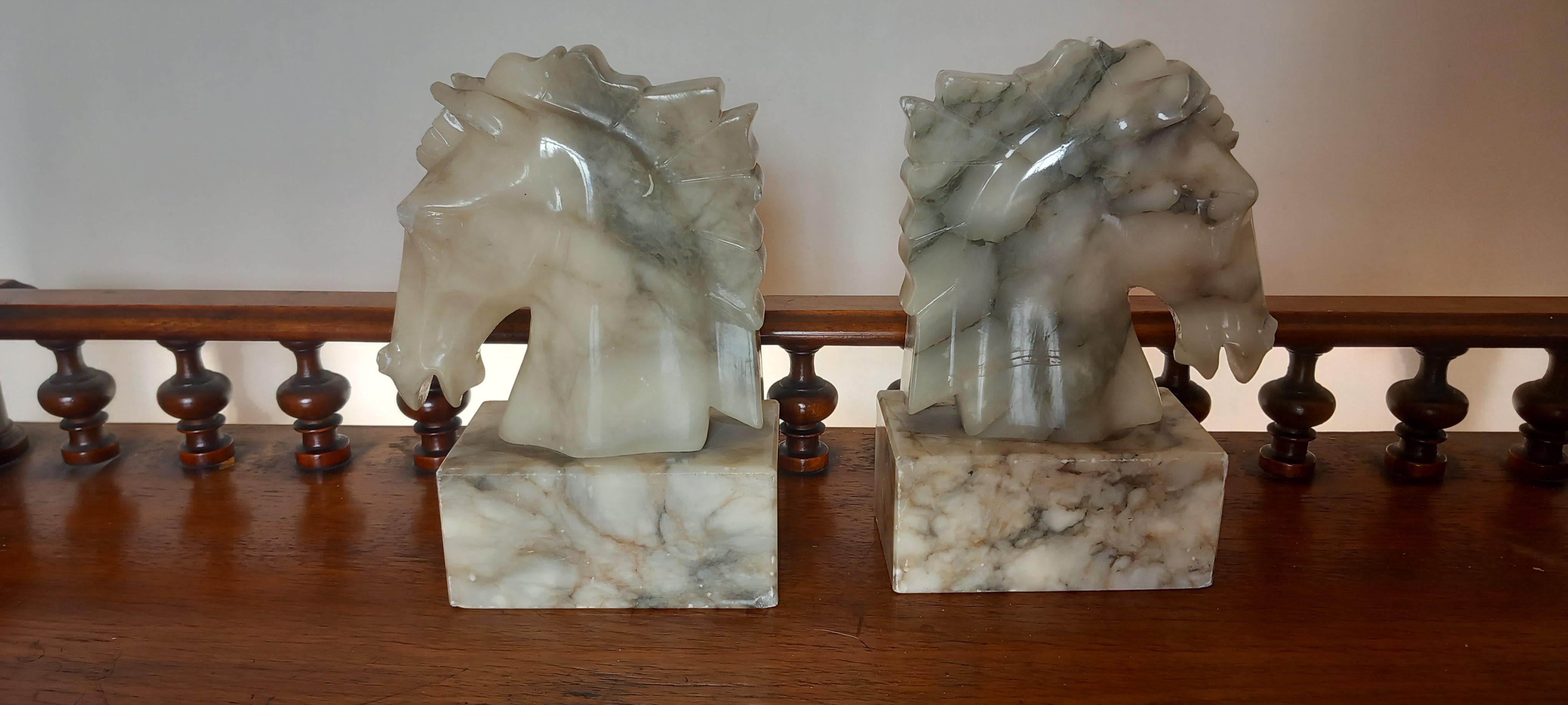 Art Deco Pair of Alabaster Bookends in Form of Horses Library Very Original For Sale 4