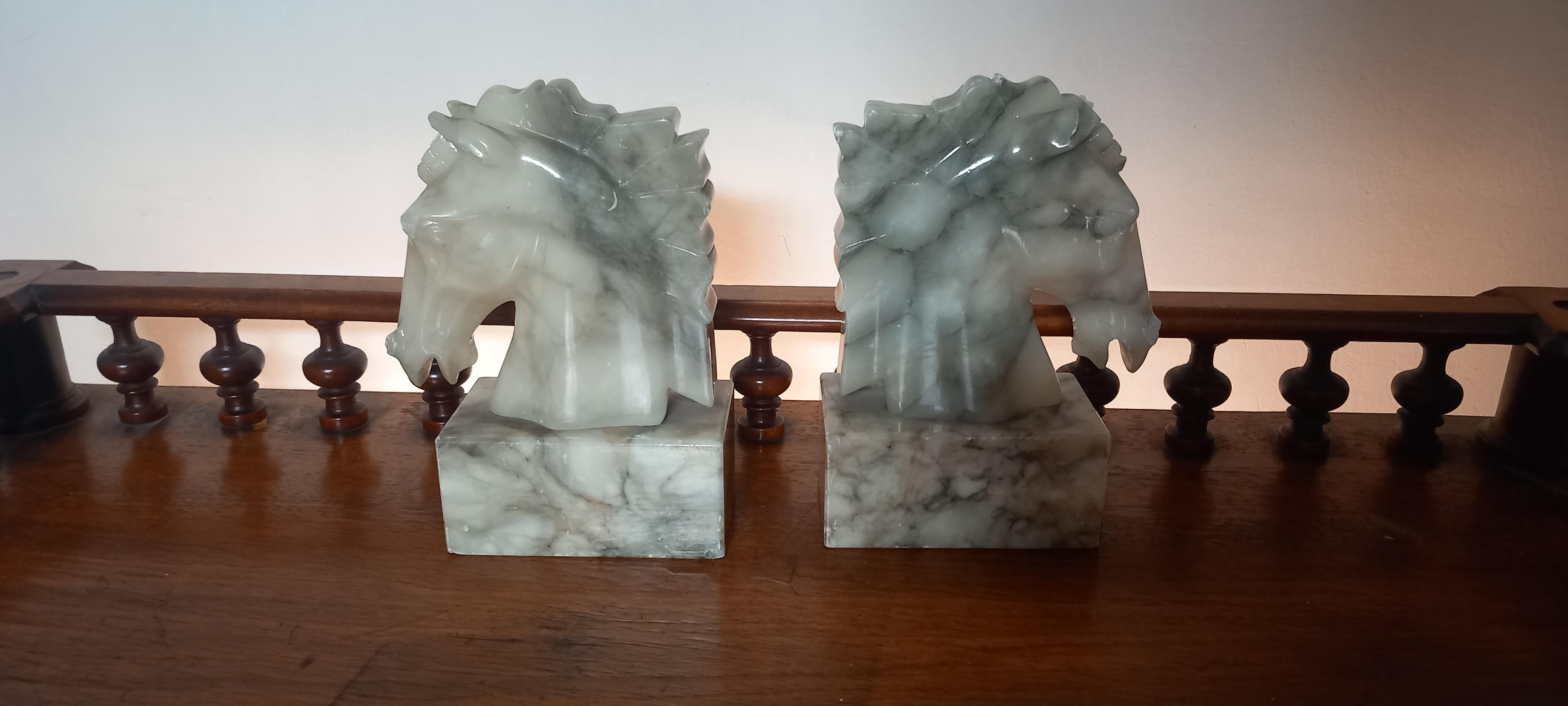 Art Deco Pair of Alabaster Bookends in Form of Horses Library Very Original For Sale 5