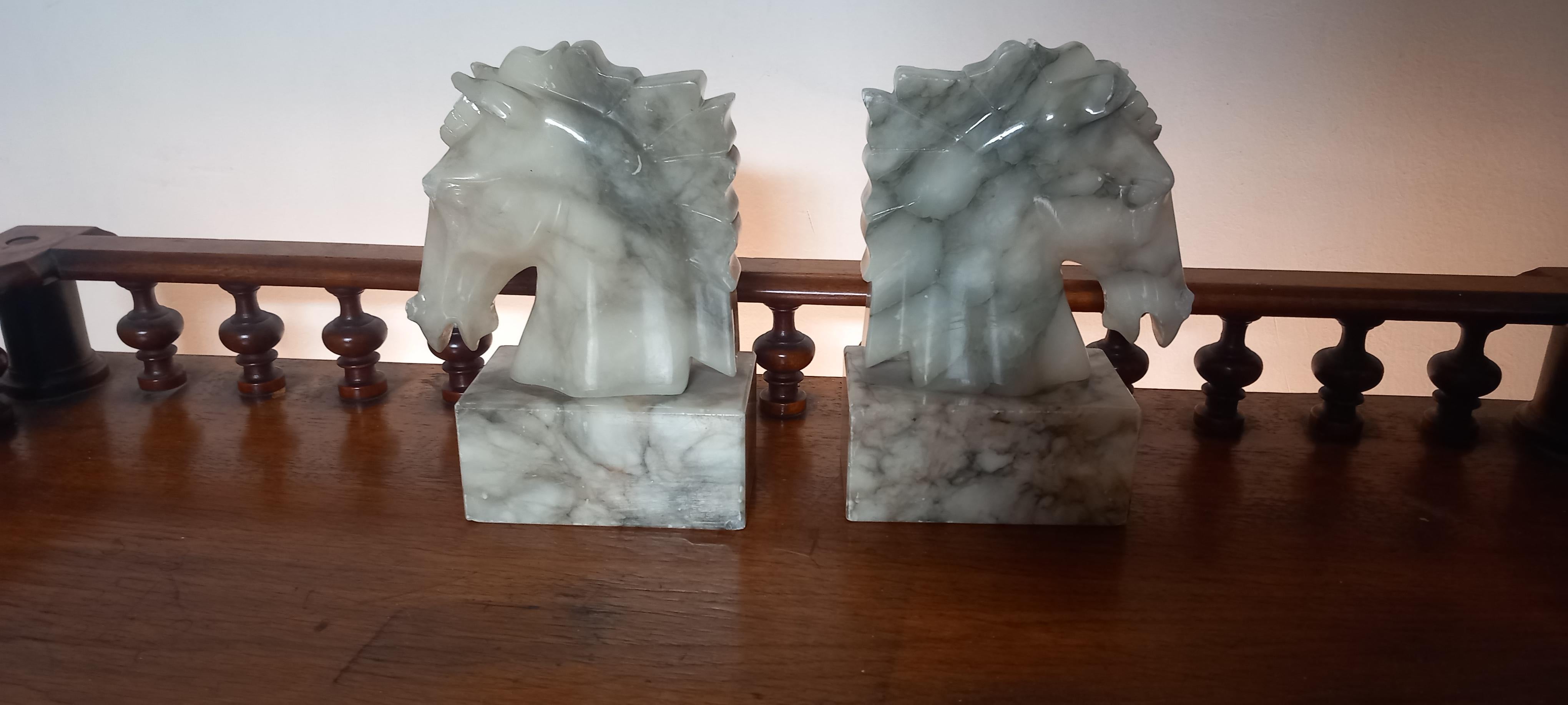 Art Deco Pair of Alabaster Bookends in Form of Horses Library Very Original For Sale 6