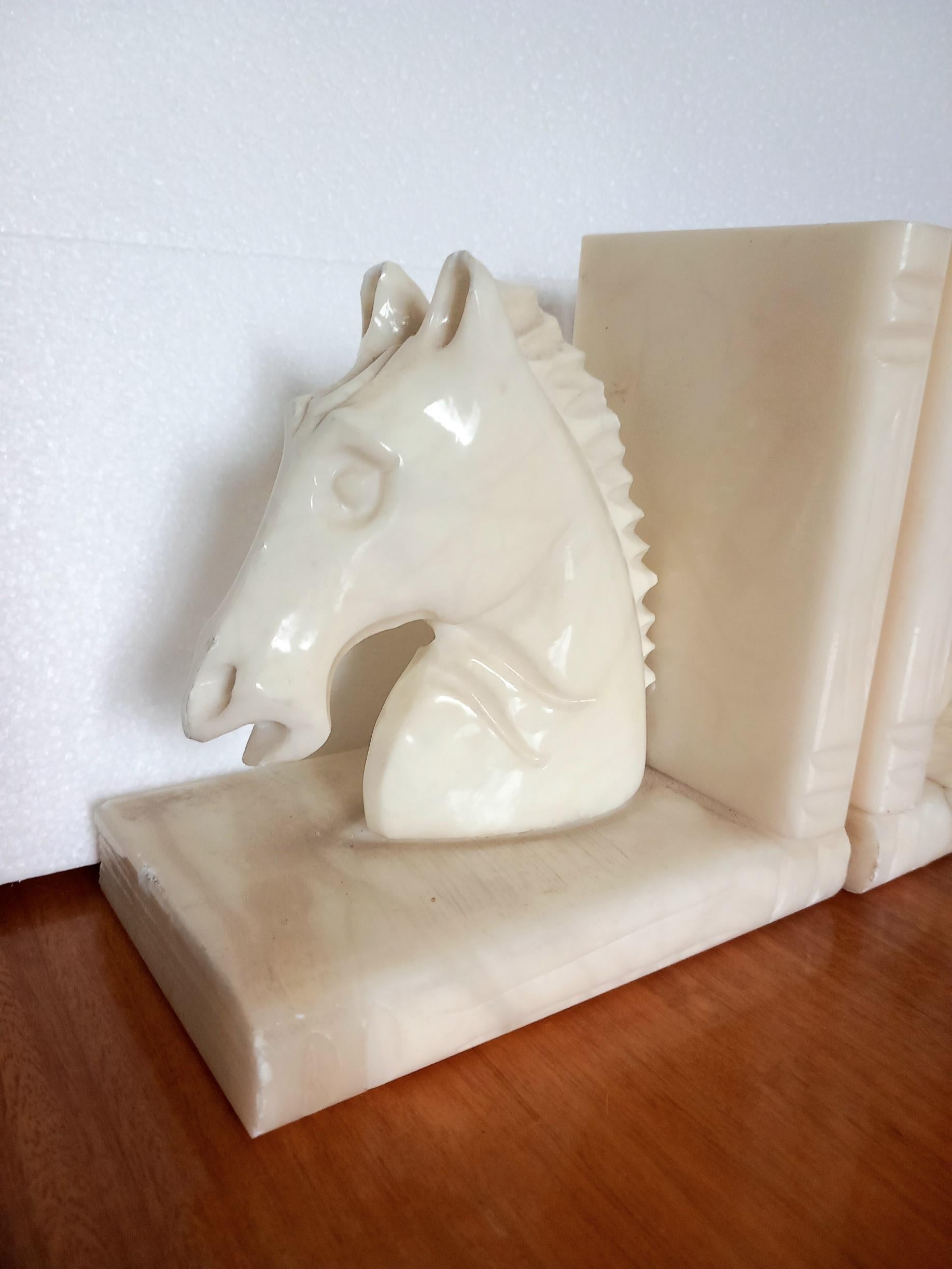 alabaster horse bookends