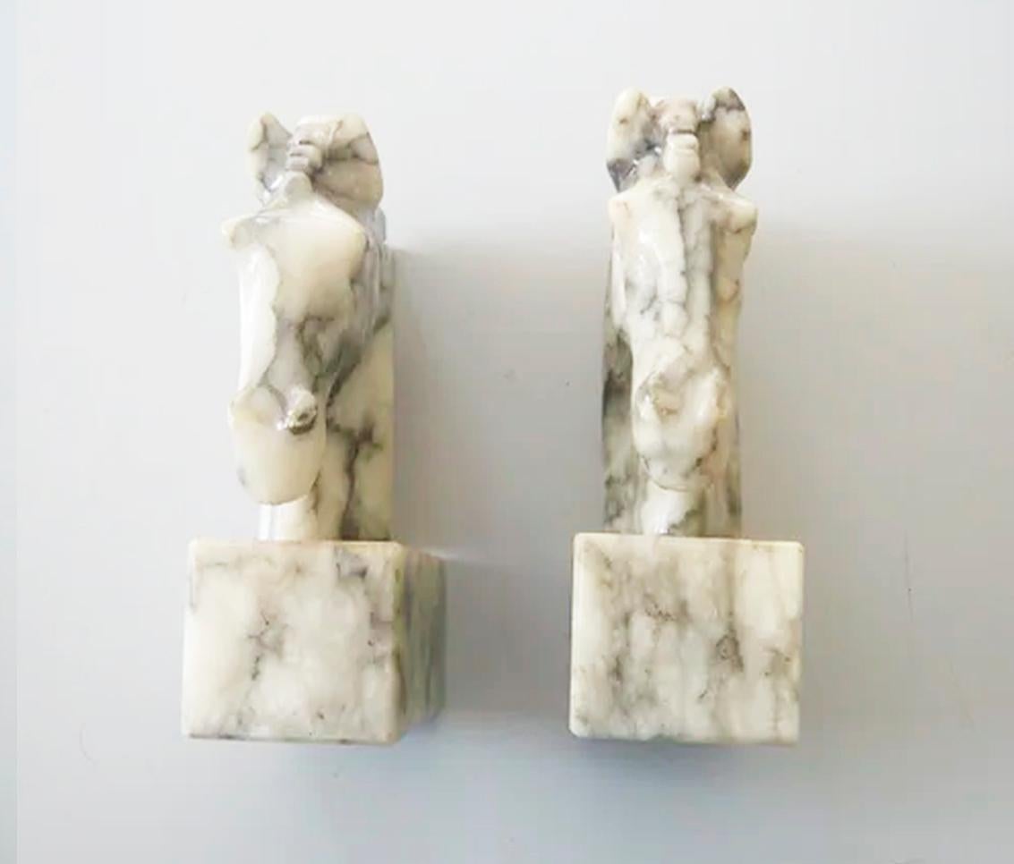Art Deco Pair of Alabaster Bookends in Form of Horses Library Very Original In Good Condition In Mombuey, Zamora