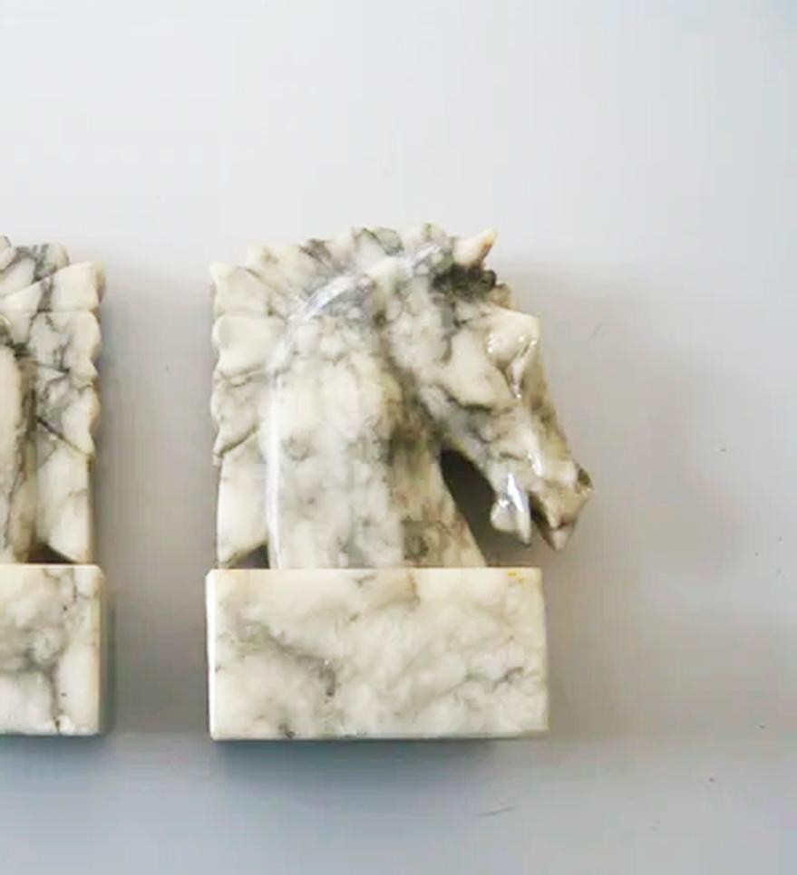 20th Century Art Deco Pair of Alabaster Bookends in Form of Horses Library Very Original