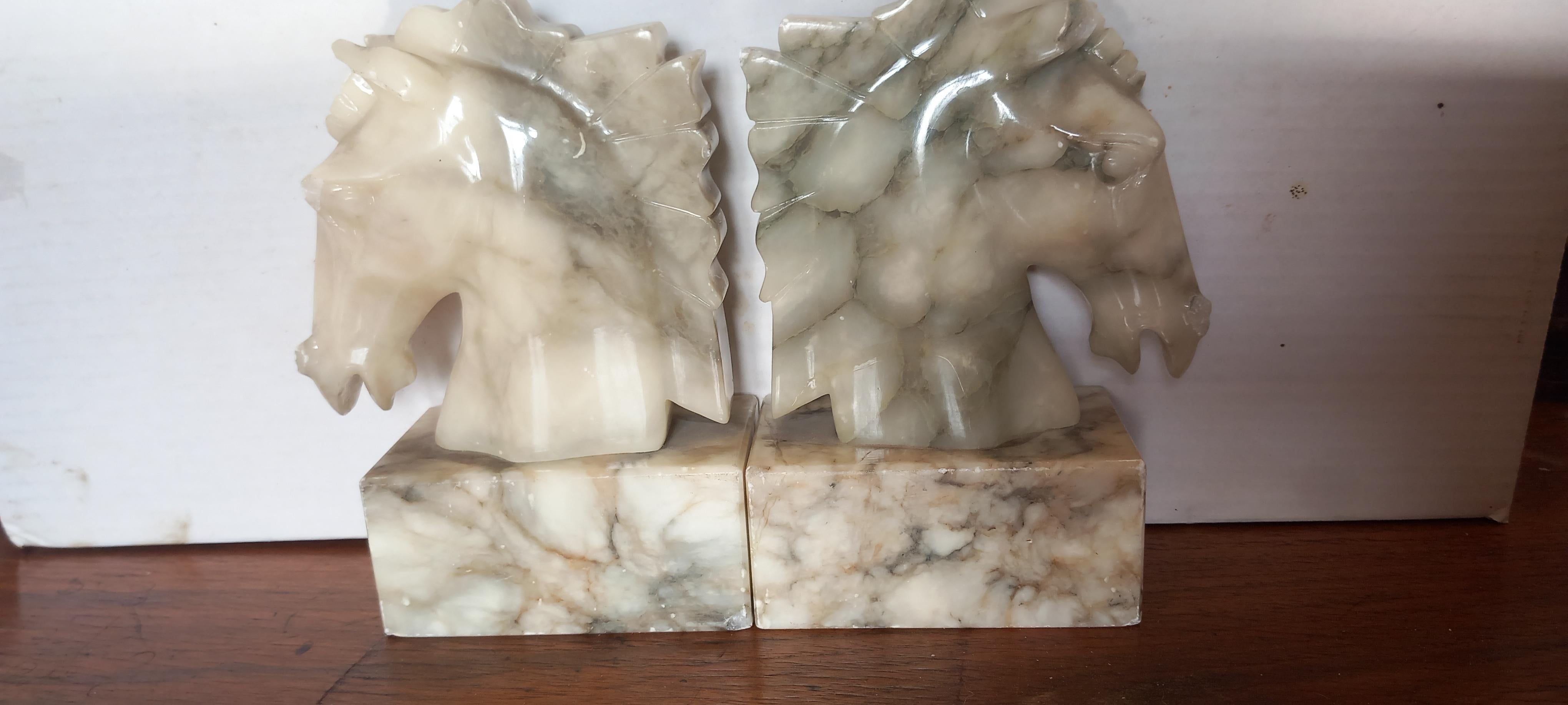 Art Deco Pair of Alabaster Bookends in Form of Horses Library Very Original For Sale 1