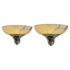 Art Deco Pair of Alabaster Sconces