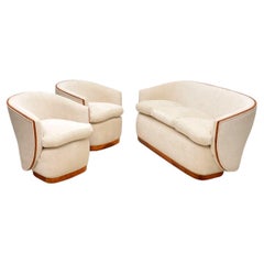 Art Deco Pair of Armchairs and Matching Sofa in Walnut
