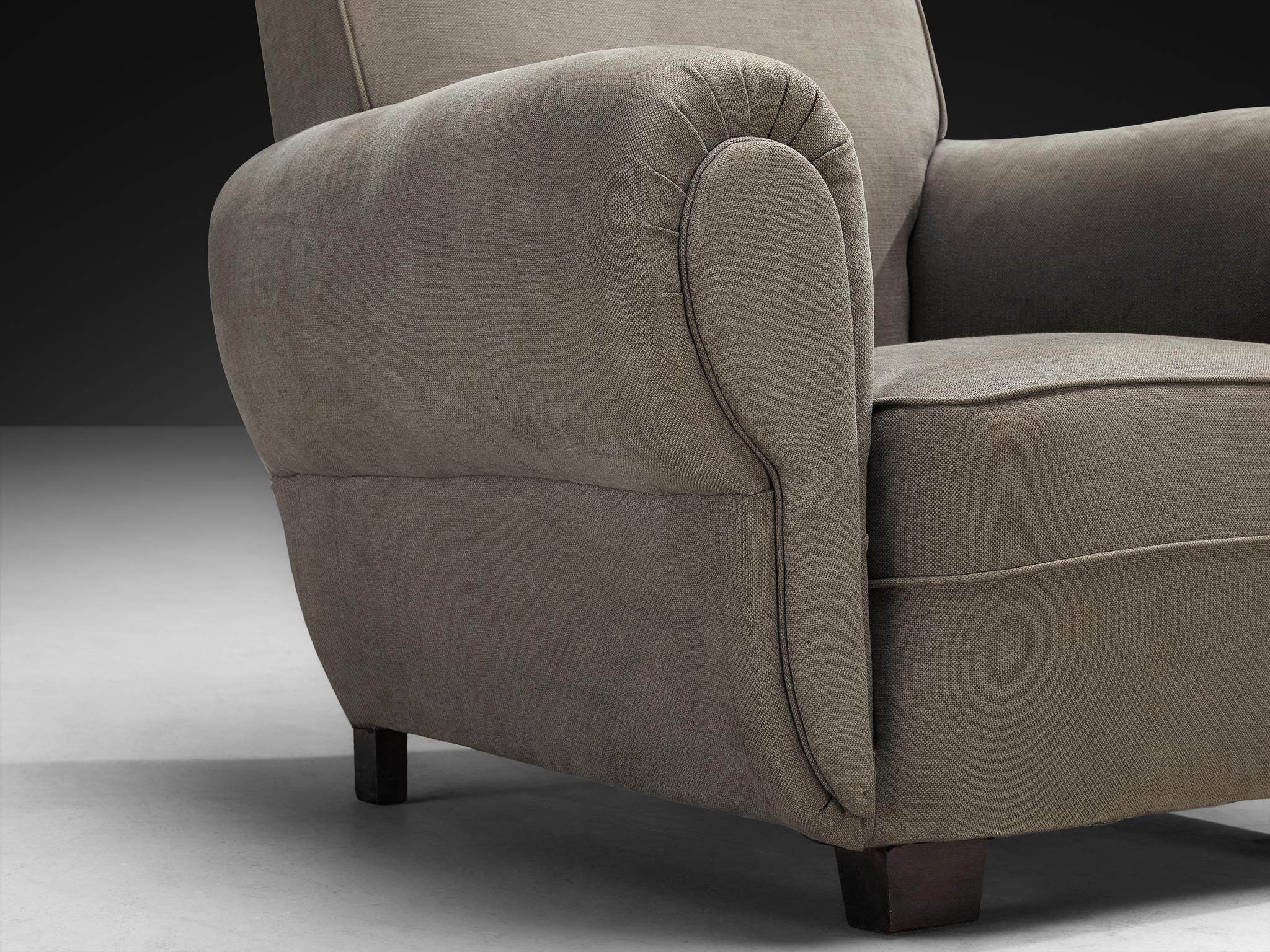 Art Deco Pair of Armchairs in Earthy Grey Fabric Bon état - En vente à Waalwijk, NL