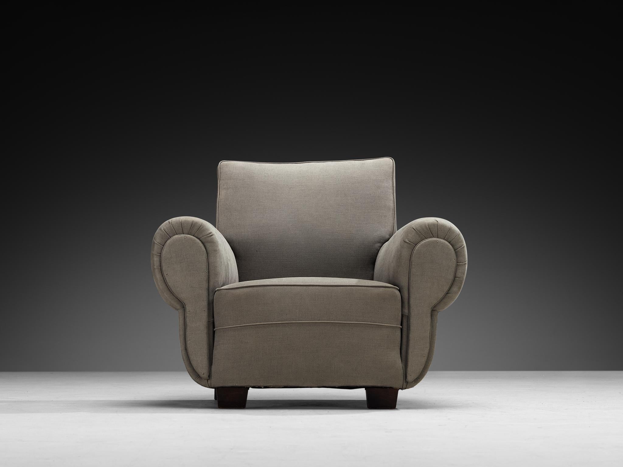 Milieu du XXe siècle Art Deco Pair of Armchairs in Earthy Grey Fabric en vente