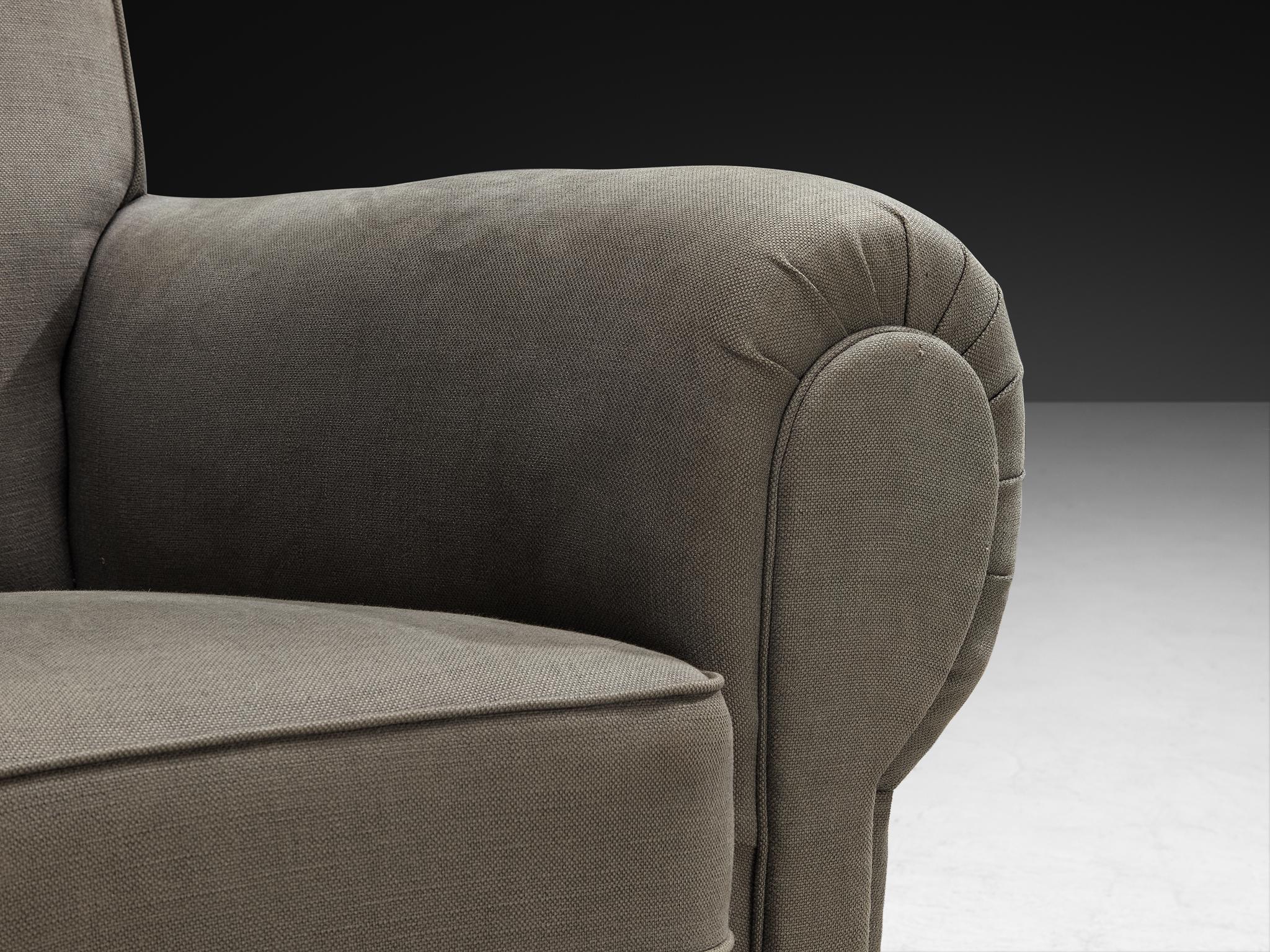 Tissu Art Deco Pair of Armchairs in Earthy Grey Fabric en vente