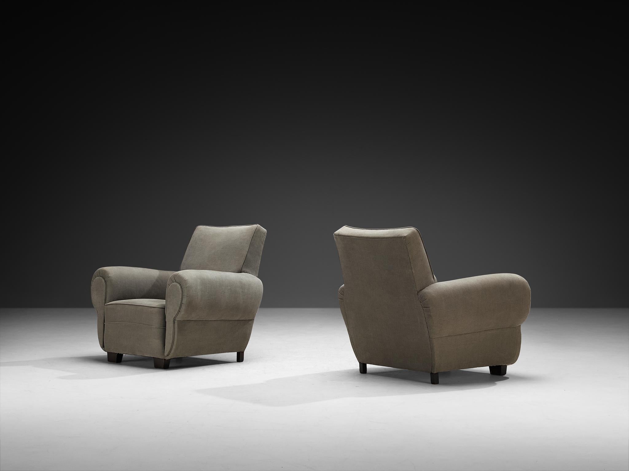 Art Deco Pair of Armchairs in Earthy Grey Fabric en vente 1